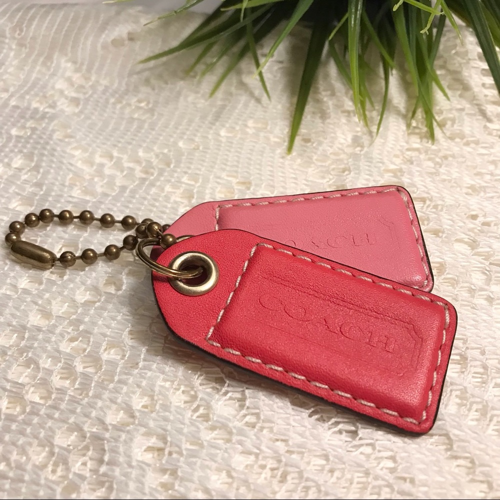 Set of 2 2.5” COACH Gold Leather Hanging Tag Keychain FOB Bag Charm